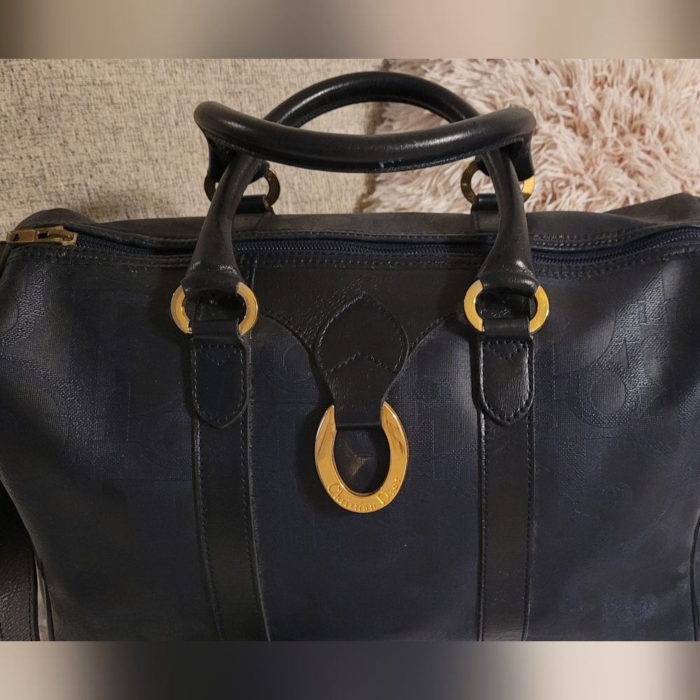 Christian Dior Navy Monogram Leather & PVC Travel Boston Bag EUC - Picture 6 of 16